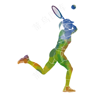 水彩运动网球运动员