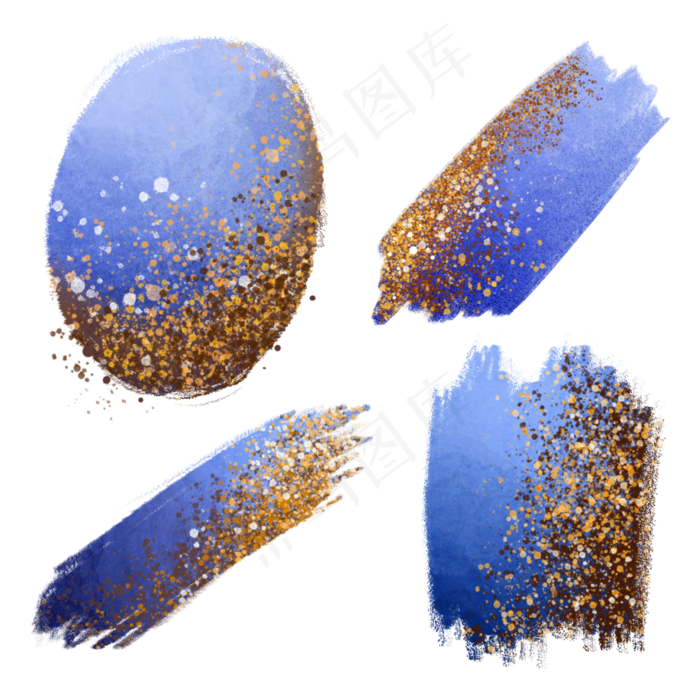 金箔装饰蓝色水彩色块,免抠元素(2000X2000(DPI:300))psd模版下载