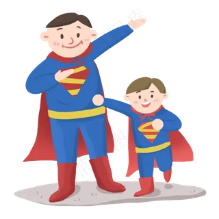 父亲节爸爸与孩子一起玩耍穿超人