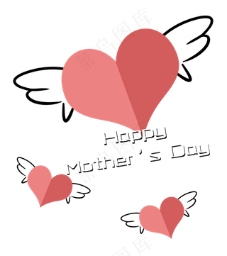 飞翔的爱心母亲节翅膀电商,免抠元素