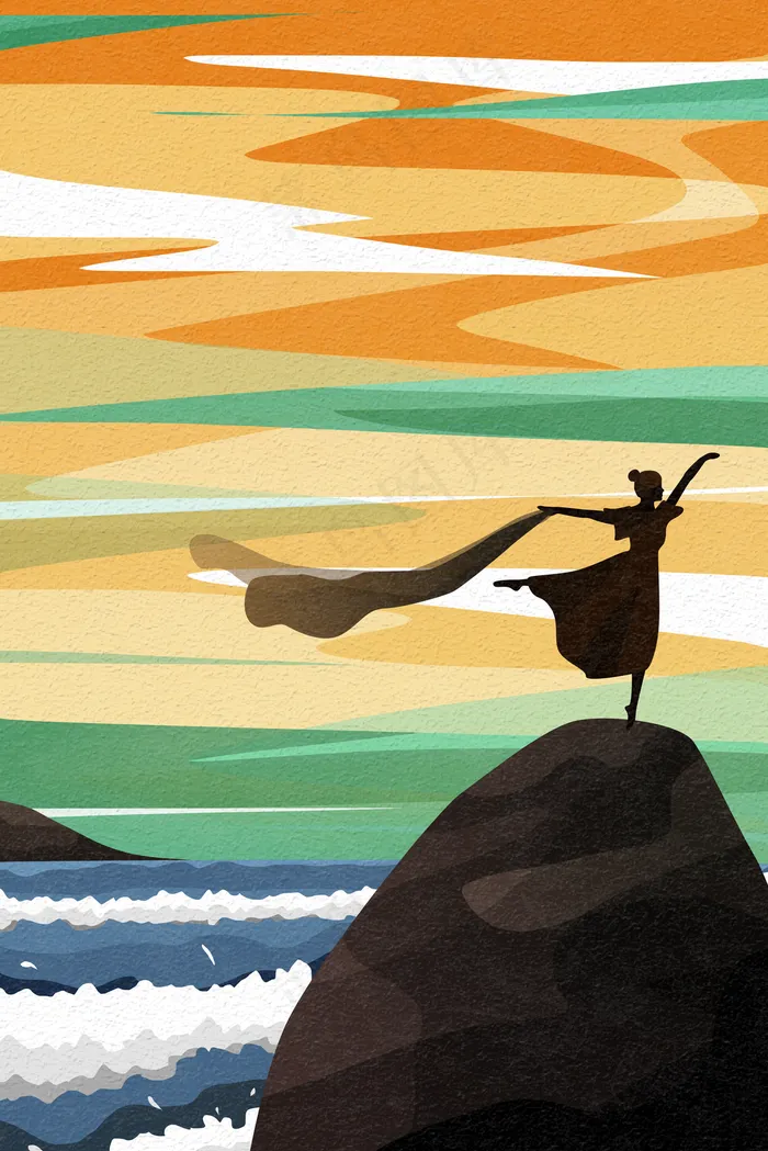 站在海边礁石上跳舞的人(3545X5315(DPI:300))psd模版下载