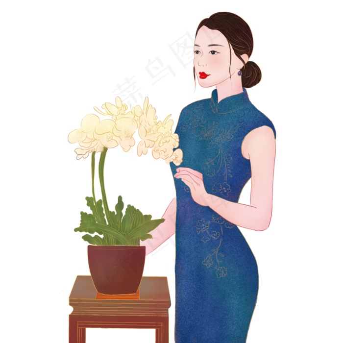 复古雅致气质旗袍女子,免抠元素(3000*3000px 300 dpi )psd模版下载