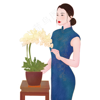 复古雅致气质旗袍女子,免抠元素