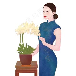 复古雅致气质旗袍女子,免抠元素