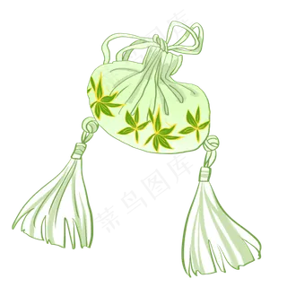 卡通中国风绿叶白色荷包