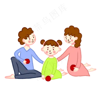 手绘矢量免抠卡通可爱一家三口秋