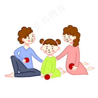 手绘矢量免抠卡通可爱一家三口秋