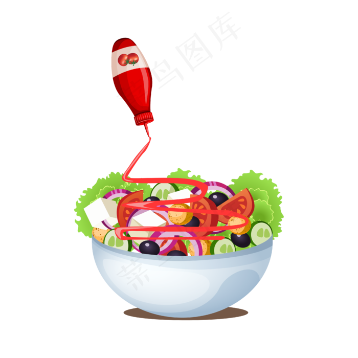 矢量手绘卡通蔬菜沙拉