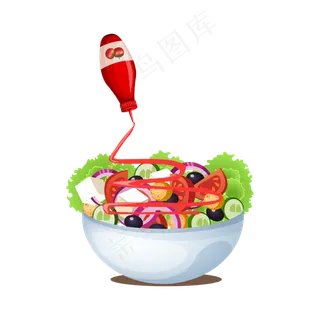 矢量手绘卡通蔬菜沙拉