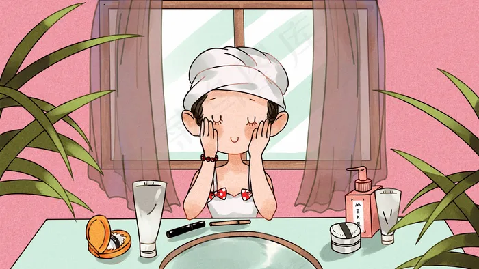 居家休闲化妆护肤美妆女孩 竖(2880X1620(DPI:299))psd模版下载
