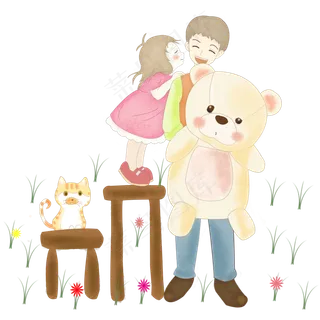 父亲节女儿亲吻父亲脸颊PNG素材