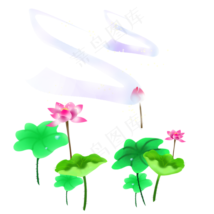 绿色的荷叶荷花免抠图(2000X2000(DPI:300))psd模版下载