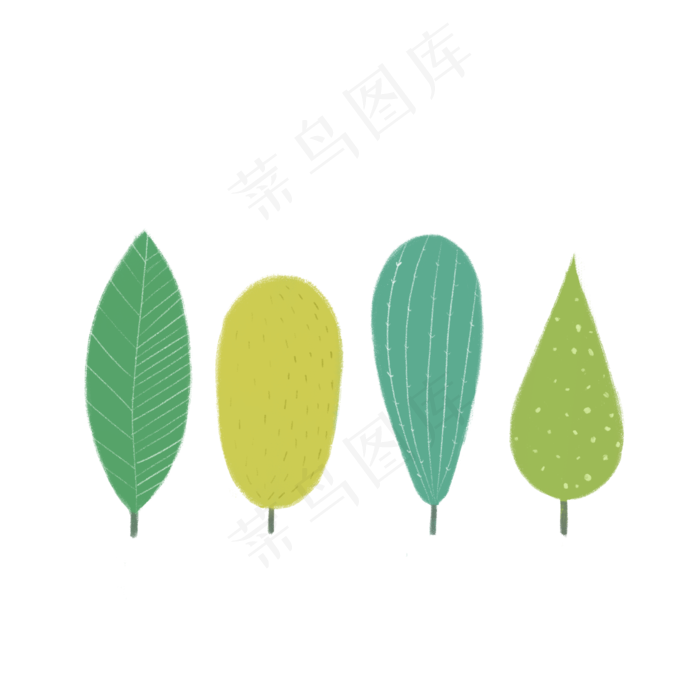 手绘绿色树木卡通叶子花草植物,免抠元素(2480X2480(DPI:300))psd模版下载