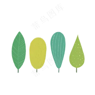 手绘绿色树木卡通叶子花草植物,免抠元素