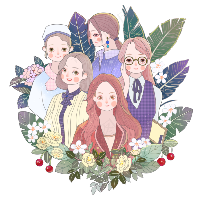 3月8妇女节职业妇女花丛美丽魅力P,免抠元素