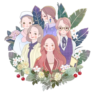 3月8妇女节职业妇女花丛美丽魅力P,免抠元素