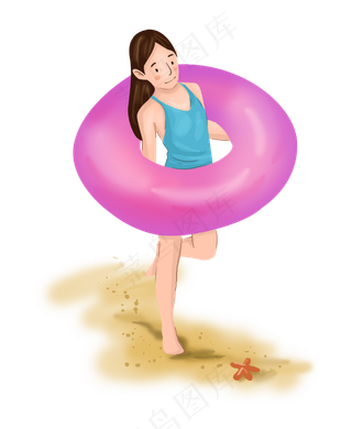 夏日游泳的小女孩,免抠元素
