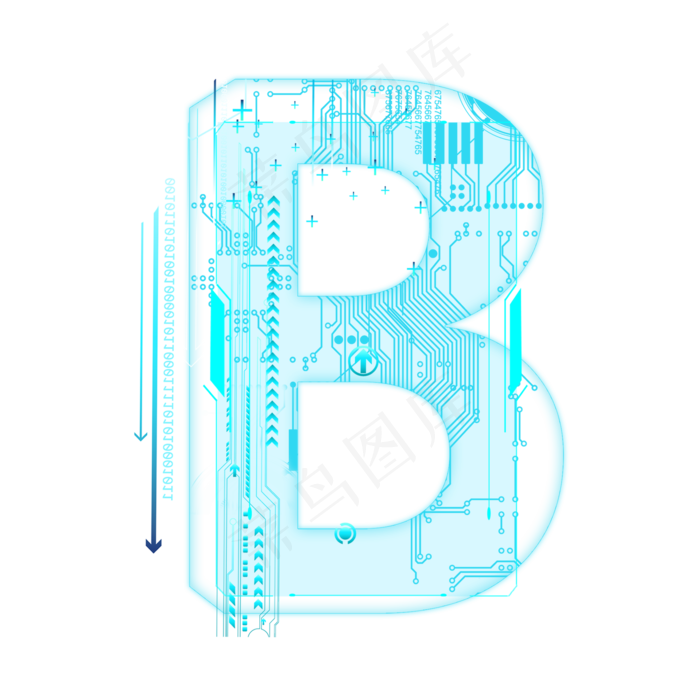 蓝色科技线条PSD字母B