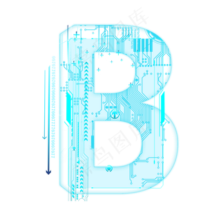 蓝色科技线条PSD字母B