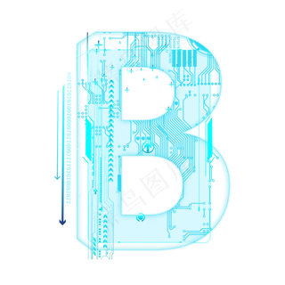 蓝色科技线条PSD字母B