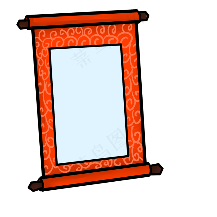 橘黄色的卷轴插画,免抠元素