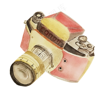 记者相关用品手绘相机,免抠元素