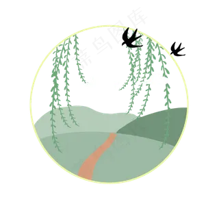 清明节边框燕子柳条免抠