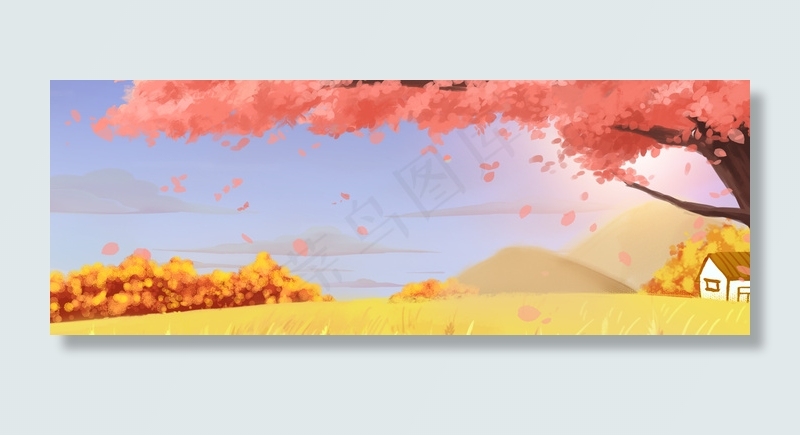 秋季促销唯美插画banner