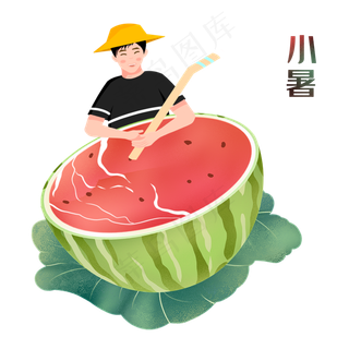 夏日吃西瓜的男孩