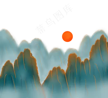 中国风水墨金线山水