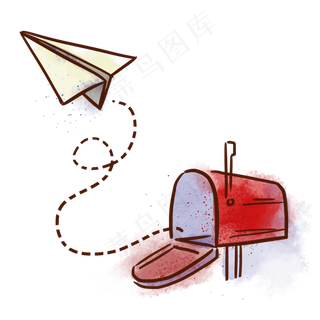 手绘水彩纸飞机和邮箱PNG免抠素材
