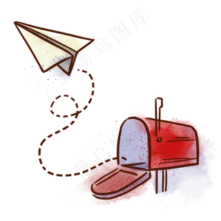 手绘水彩纸飞机和邮箱PNG免抠素材