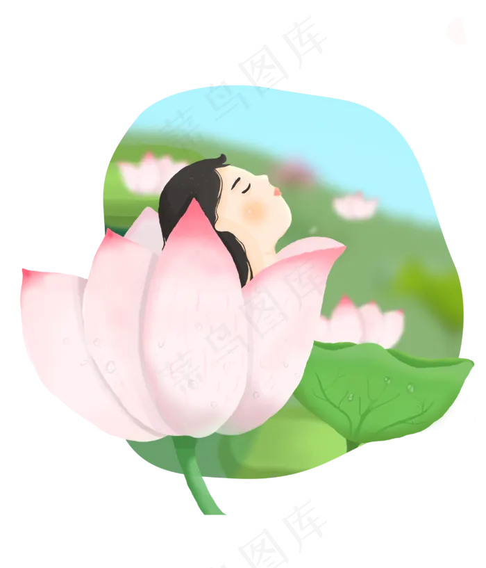 荷花少女夏日清新节气(3000X3500(DPI:300))psd模版下载
