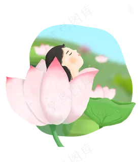荷花少女夏日清新节气 荷花少女夏日清新节气