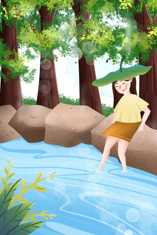 小清新手绘夏天洗脚