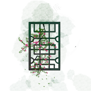 手绘古风园林花窗PSD分层,免抠元素