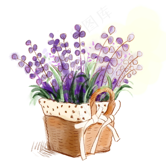 手绘水彩一篮子紫罗兰(2000X2000(DPI:300))psd模版下载