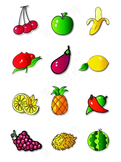 卡通水果蔬菜渐变图标元素 卡通水果蔬菜渐变图标元素