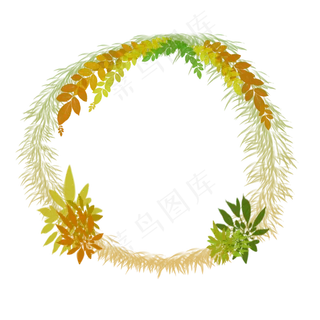 黄绿色叶子植物简约手绘边框