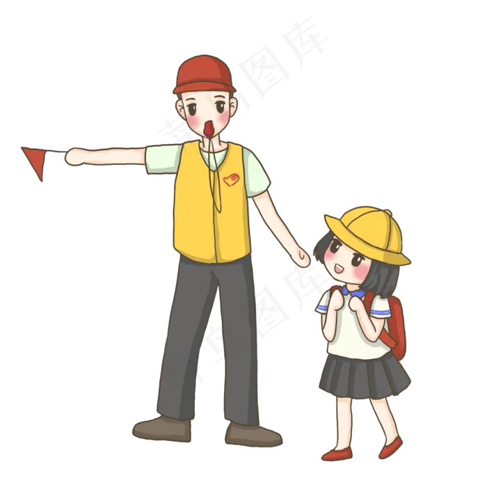 志愿者帮助小学生过马路png,免抠元素