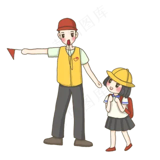 志愿者帮助小学生过马路png,免抠元素