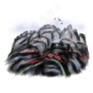 山水水墨画png素材