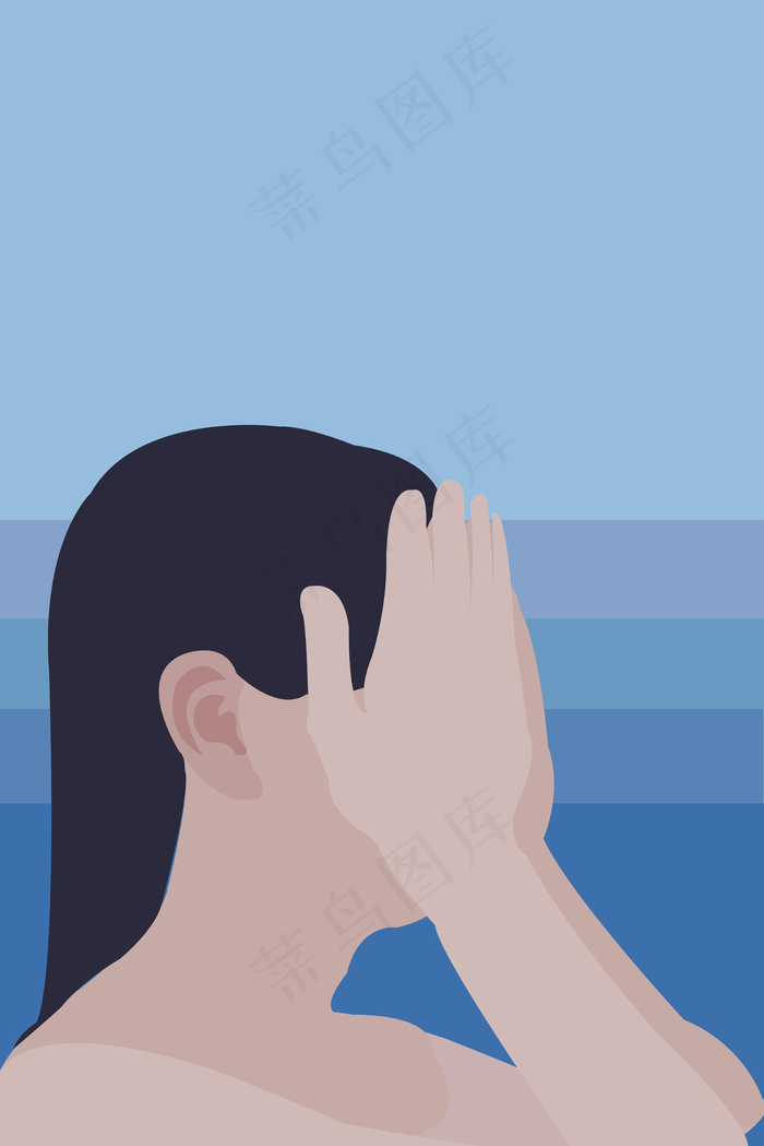 夏天游泳女孩清新插画