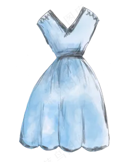 手绘水彩蓝色裙子png