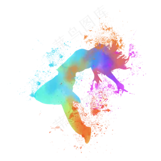 创意矢量水彩泼墨街舞跳舞