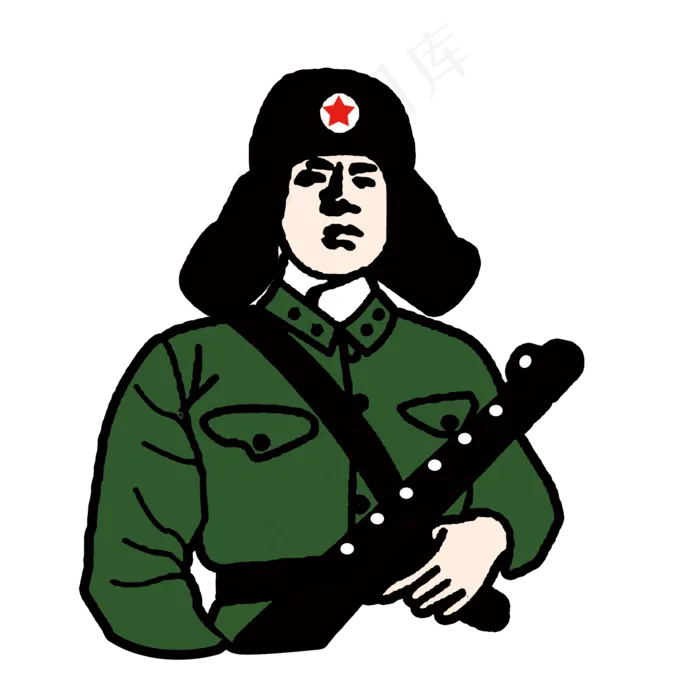 建军节手绘军人背枪(2000X2000(DPI:300))psd模版下载