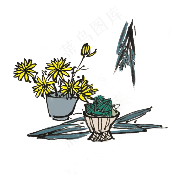 端午节粽子菊花水墨(4000X4000(DPI:300))psd模版下载