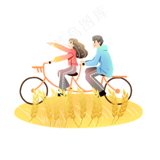 芒种骑自行车麦田素材