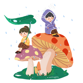 24节气雨水蘑菇上的春天,免抠元素