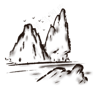 中国风水墨山水PNG免抠图
